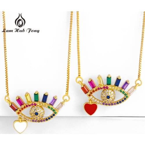 Ins Creative Necklaces With Eye Heart Pendant Colorful Cubic Zirconia Necklaces Fashion Wedding Jewelry Gifts for Women 2021