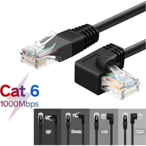 Ethernet Cable CAT6 RJ45 Network Patch Lead Cable Right Angled For PC PS4 Xbox Router Black Golden Plated RJ45 8P8C Cord 1m 1.8m