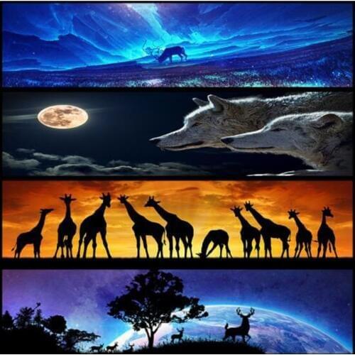 Full Diamond Painting Scenery tree giraffe Wolf deer diamond embroidery landscape Needlework Patterns Round Rhinestone Home