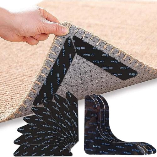 8Pcs Anti-Skid Rug Carpet Mat Non Slip Grip Washable Removable Strong Adhesive Floor Rug Gripper Stopper Tape Sticker Corner Pad