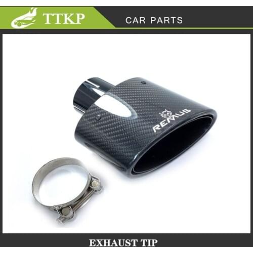 REMUS Glossy Carbon Fiber Car Mufflers Tip Exhaust pipe nozzle Decoration Universal stainless Oval Tail Width 150mm
