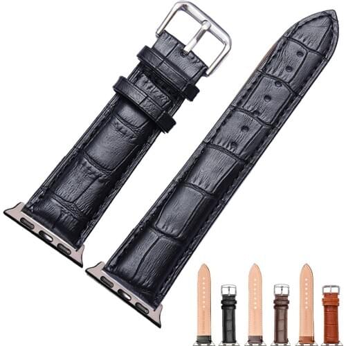 Black Leather Watch Strap for iWatch 40mm 44mm Sports Watch Band for Apple Watch 42mm 38mm Series 1 2 3 4 5