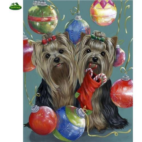 DIY Yorkshire Dog Balloon 5D Sewing Art Crafts Diamond Embroidery Home Decor 3D Diamond Painting Cross Stitch Mosaic Kits