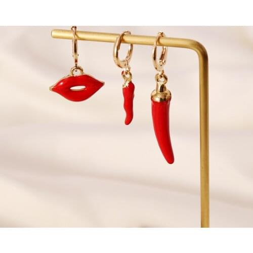 Gold Filled Red Enamel Drop Earring 2021 Trend Wedding Gift red Lip Chili Pepper Drop Earring Delicate Women Fashion Jewelry