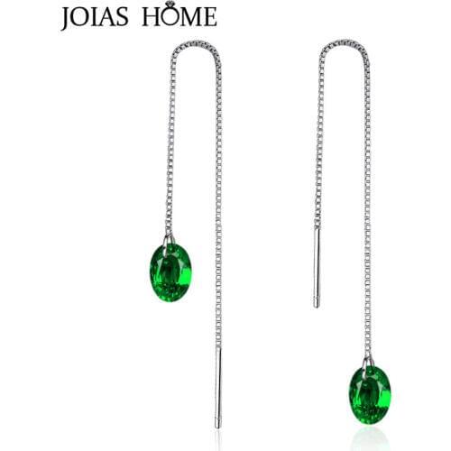 JoiasHome Sterling Silver 925 Earrings With Oval Shape Emerald Gemstone Women Party Wholesale Gift Silver Women Fine Jewelry