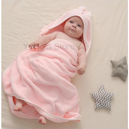 Cute Baby Blankets New Infant Skin-friendly Swaddle Bebe Wrap Cartoon Hoodie Bath Robe Newborn Baby Bedding Blanket for Seasons