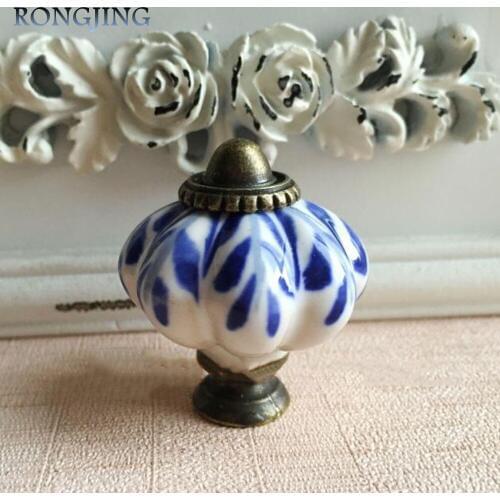 Blue and White Ceramic Cabinet Drawer Knobs Porcelain Kids Wardrobe Handles Furniture Dresser Closet Cupboard Rural Vintage Pull
