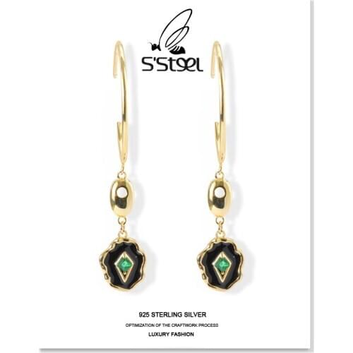 SSTEEL Zircon Earrings Gift For Women 925 Sterling Silver Dorp Earring Designer Geometric Gold Earings Aretes De Plata Jewelry