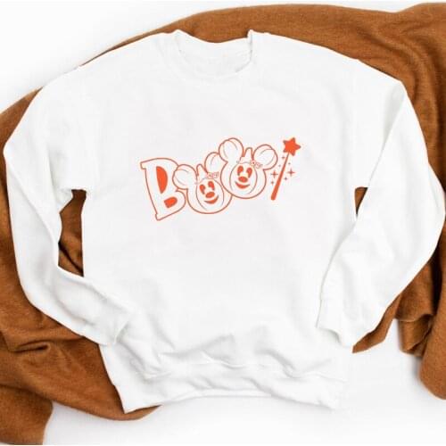 Boo Magic 100% Cotton Sweatshirt Cute Autumn Women Halloween Squad Graphic Pullovers Funny Best Friend Holiday Gift Sweatshirts