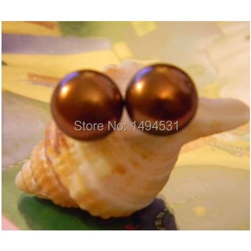 Wholesale Pearl Jewelry, Large Chocolate Freshwater Pearl Earrings,Sterling Silvers Stud 11.4mm AAA Fashion Ladys Gift