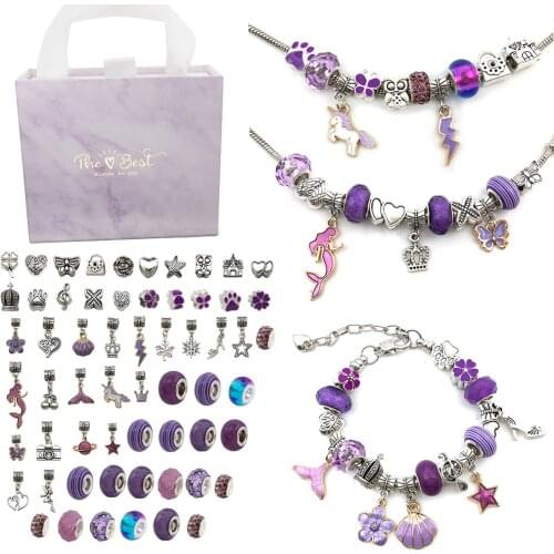 Women DIY Charm Bracelet Kits Alloy Crystal Charm Beads Pendant Bracelet Accessories Set For Jewelry Making Creative Collocation