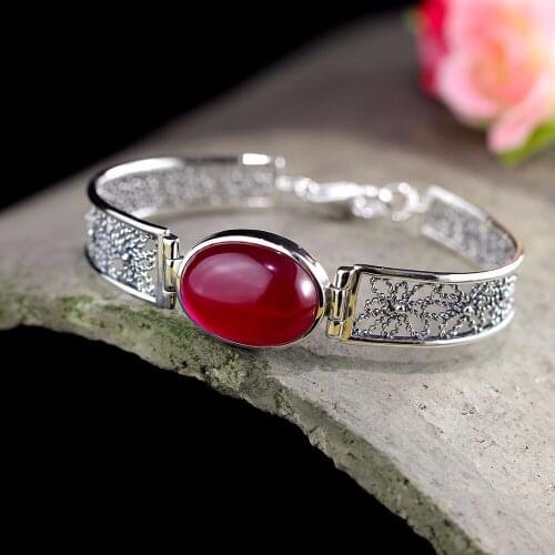 L&P New Arrival Natural Garnet 925 Sterling Silver Hand Bracelet&Bangles For Women Girl Fashion Elegance Manual Design Jewels