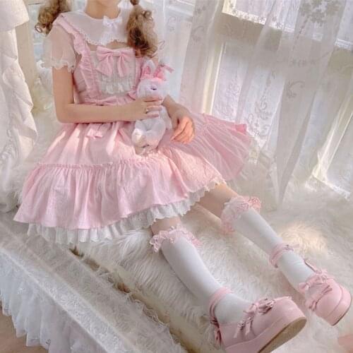 Vestido Lolita Costume Short Vintage Dress Women Fashion Summer Robe Femme Cute Suspender Skirt Victorian Style Cosplay Kawaii