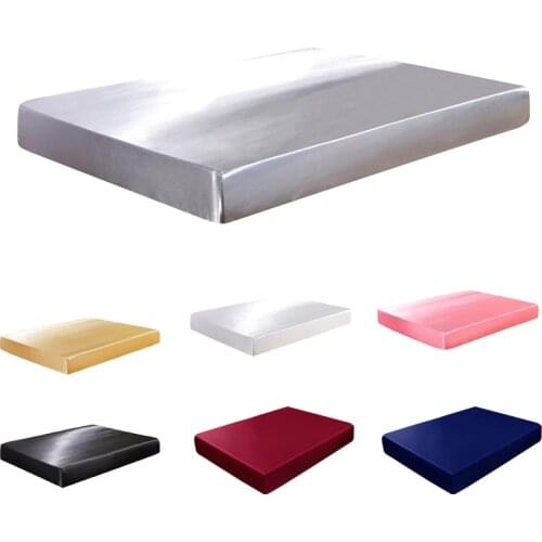 Silky Elastic Fitted Sheet White Black Solid Pocket Satin Single Bed Sheets Cover Queen King Bed Linen90 150 180x200 Bedspread