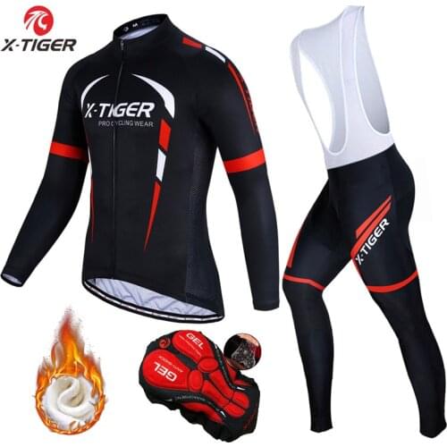 X-Tiger Winter Fleece Cycling Jersey Set Long Sleeve Mountain Bike Clothes Thermal Fleece Racing Bicycle Cycling Clothing