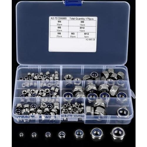 175Pcs/Lot M3 M4 M5 M6 M8 M10 M12 Stainless Steel Hex Nuts Screw Assortment Kit With Plastic Box Fasteners High Quality