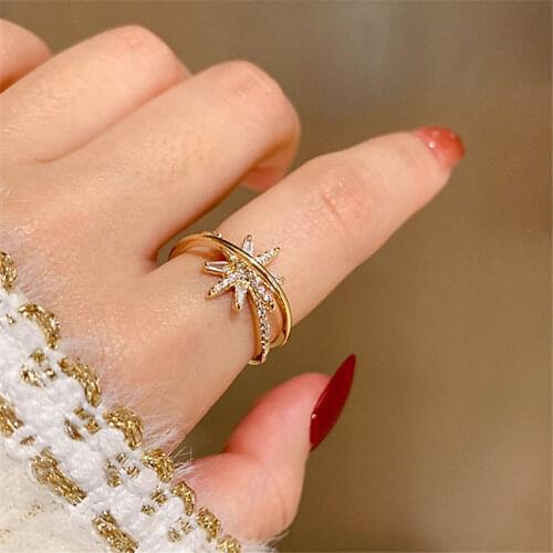 2021 New Arrival 14K Gold Plated Star Adjustable Rings For Women Zircon Wedding Rings
