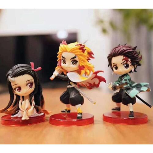 3pcs/set Q.ver Kimetsu no Yaiba Nezuko Tanjirou Zenitsu Giyuu Inosuke PVC Action Figure Anime Demon Slayer Figurine Toys