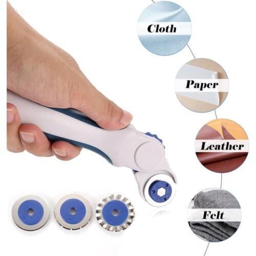 3 in 1 Handheld Rotary Circle Cutter Circular Blades 28mm Paper Cutter Leather Fabric Cutting Tool For Straight Dotted Wave Line