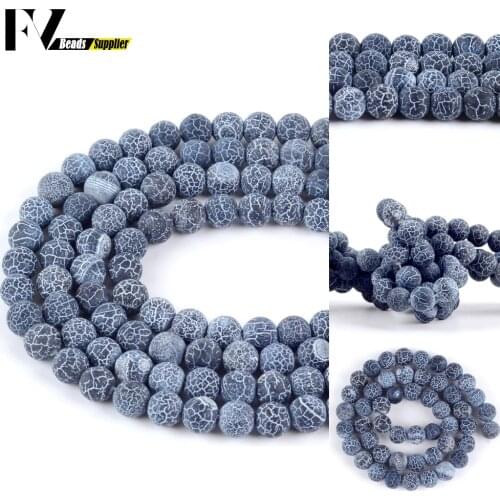 4-12mm Natural Black Frost Cracked Agates Onyx Loose Spacer Round Stone Beads For Jewelry Making DIY Bracelets Needlework 15"