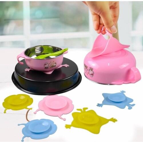 4pcs Child Tableware Non-slip Bowl Suction Pad Baby Plate Kids Bowl Magic Silica Multifunctional Chuck Baby Magic Absorbing Wall