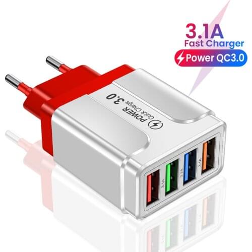 4 USB Charger Quick Charge 3.0 4.0 Port Fast Charging Wall Adapter For iPhone 12 11 X Xiaomi Samsung Mobile Phone Charger QC 3.0