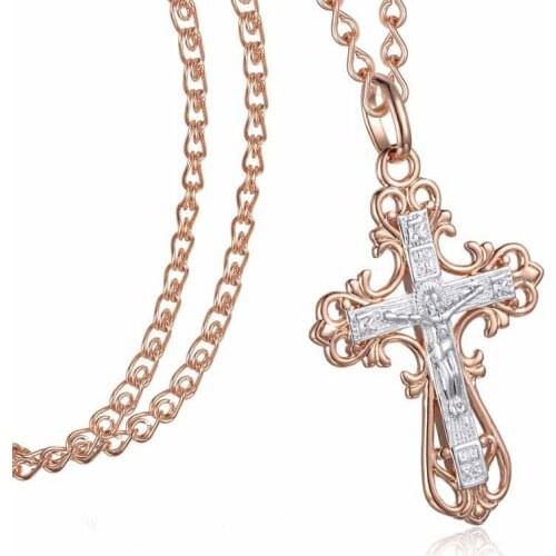 6 Style FJ Jewelry Women Mens Necklace Pendant 585 Rose Gold Color Mixed Cross Crucifix Pendants Snail Chains