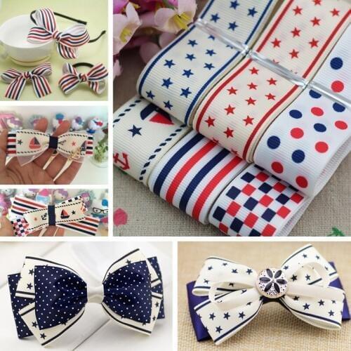 25mm (1M) Printed Marine Design Grosgrain Satin Ribbon DIY Handmade Christmas Wedding Gift Ribbon Headwear Hair Bow Party Decor