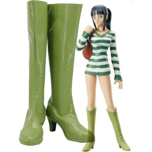 One Piece Nico Robin Cosplay Boots Green High Heel Shoes Custom Made for Unisex Halloween Comic-con Cosplay Costume Accessories