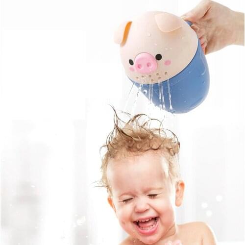 Kids Bath Tool Cartoon Pig Baby Bath Caps Cute Toddler Shampoo Cup Children Bathing Baby Shower Spoons Washing Hair Cup