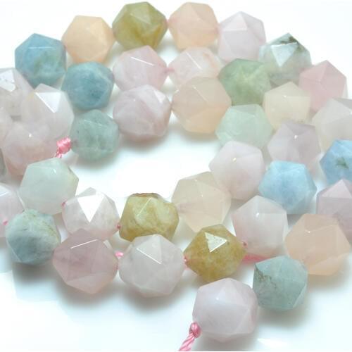 ICNWAY Natural morganite Gemstone Round Faceted rhombus Frosted roundel Loose Beads DIY Bracelet Necklace Earring Making Jewelry