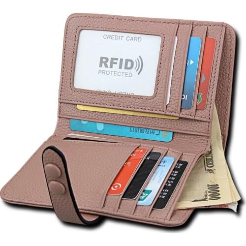 Joyir genuine leather wallet woman Anti-theft brush coin purses soft long four colors ladies holders simple buckle wallet female