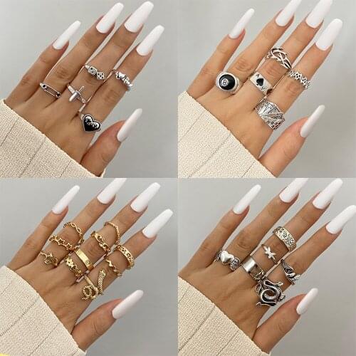 Vintage Gothic Butterfly Poker Sword Multi Element Ring Set For Women European and American Retro Personality Finger Ring Gifts