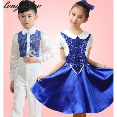Primary and secondary school students chorus sequins costumes boys and girls children performance costumes TB7009
