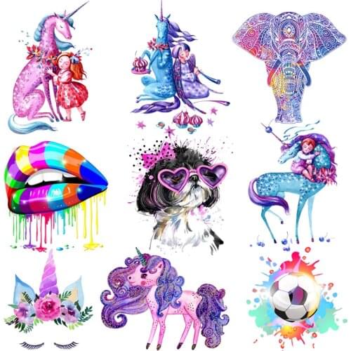 Beautiful Unicorn Girls Transfer For Clothing Iron On Sex Lips Heat vinyl Transfers For Clothes Appliques Stickers For T-shirt