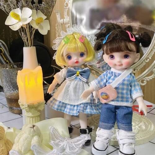 Ob11 dolls Kawaii Joints Woman Girl Doll ToyJointed doll BJD Mini doll hand make up face doll 16cm dolls selling with clothes