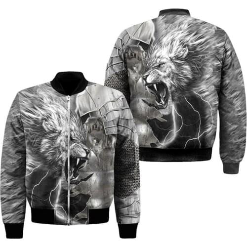 Lion Warrior Amor Tattoo Bomber Jackets 3D Printed Flight Jacket Women For Men fashion winter autumn warm zipper coat
