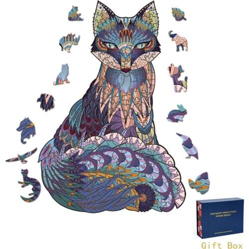 Forest Animal Owl Giraffe Lion Wolf Unique 3D Wooden Puzzle Adult Jigsaw Birthday Gift Wrapping Box Home Party Festival Carnival