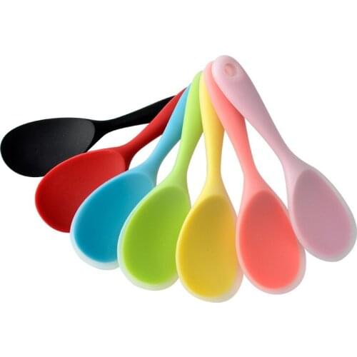 2021 New Non-stick Food Grade Kitchen Accessories Silicone Cooking Tools Solid Color Rice Spoon Heat-resistant Long-handled