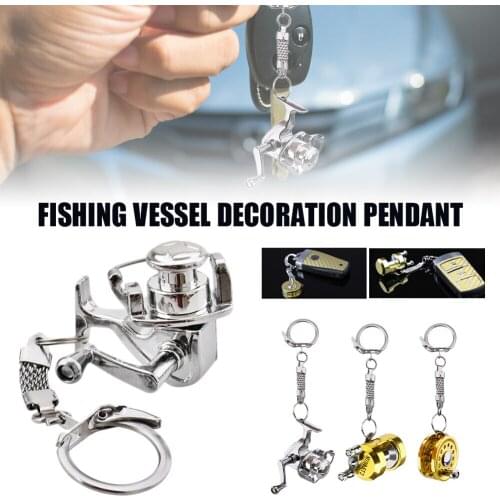 Miniature Trolling Reel Keychain Shakeable Metal Fishing Reel Key Chain Drum Pendant Gift for Friends Car Keyring Accessories