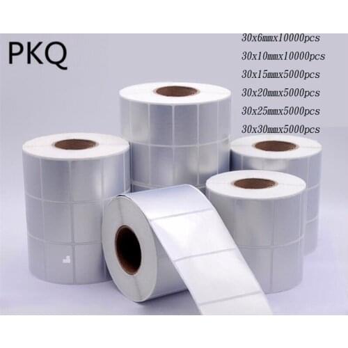 Multi-sizes Matte Silver Blank Sticker 30mm width Thermal Transfer Label For Electronics Label Retail PET Barcode Label 30x30mm