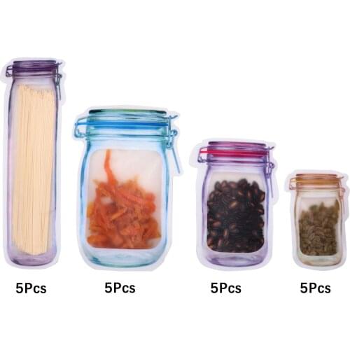 Reusable Food Storage Bag Jar Bottles Bags Nuts Candy Cookies Bag Seal Fresh Snacks Zipper Sealed Kitchen Organizer