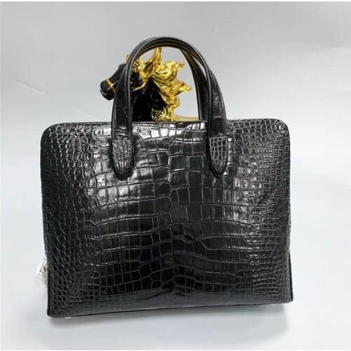 Authentic Crocodile Belly Skin Men Working Briefcase Real Alligator Leather Male Coded Lock Handbag Unisex Large Top-handle Bag