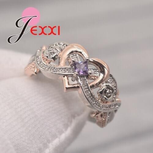 New Fashion 925 Sterling Silver Rose Heart Shape Big Crystal Ring for Women AAA CZ Zircon Rings Jewelry Wholesale
