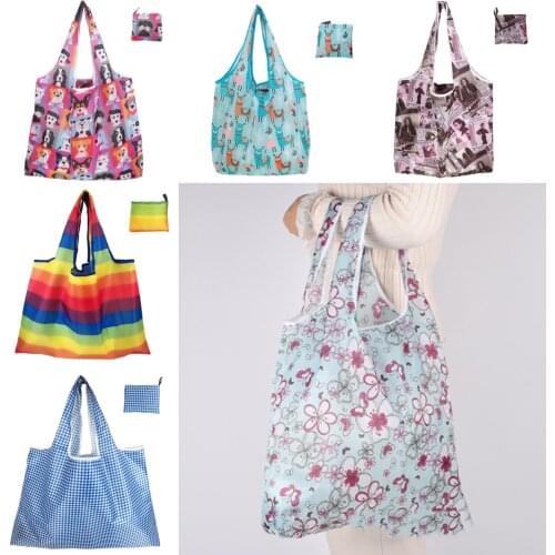 New Arrival Reusable Shopping Bags Women Foldable Tote Bag Portable Cloth Eco Grocery Bag Folding Large Capacity Handbags