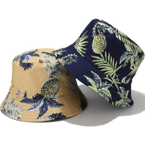 Pineapple Reversible Bucket Hat Women Fashion Fruit Printed Cotton Summer Hat Two Side Wear Fishing Cap Hiking Beach Lady Panama