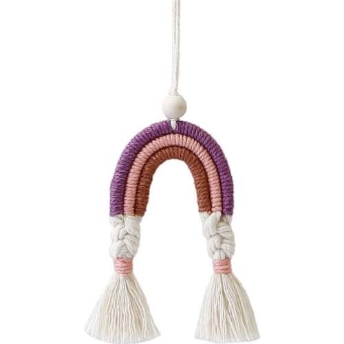 Advertising Gifts Handmade Woven Rainbow Macrame Car Pendant Wooden Bead Home Decoration Ornaments