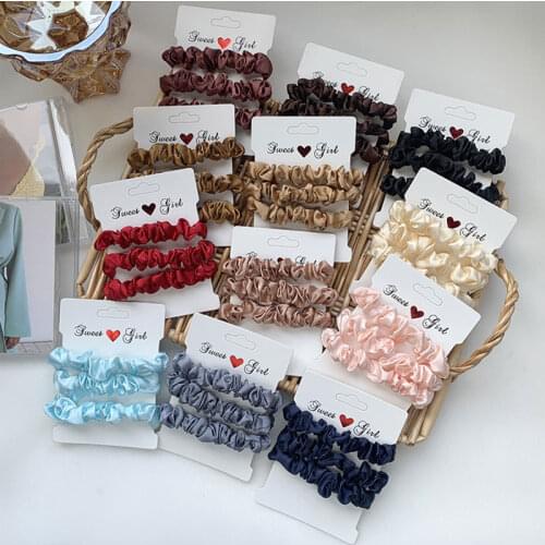 3pcs/set Woman Silk Hair Scrunchies Set Solid Color Rubber Band Girls Hair Ties Hair Accessories Women Hairband Ponytail Holders