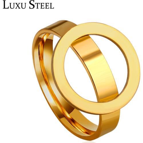 LUXUSTEEL Classic Style Stainless Steel Gold Color Round Wedding Rings For Women/Men Jewelry Gift Size 5-9 Wholesale Gift