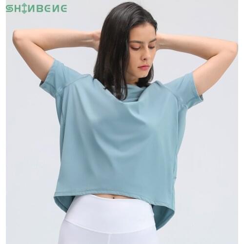 SHINBENE Loose Fit Sport Training Short Sleeved Shirts Women Naked Feel Anti-sweat Yoga Gym Athletic T-shirt Tops Sportswear
